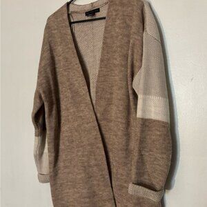 Joan Vass Beige and Brown Knit Cardigan